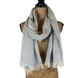 NWT Be Kind by Ellen x Tribe Alive Upcycled Denim Cotton Scarf Blue White Fringe